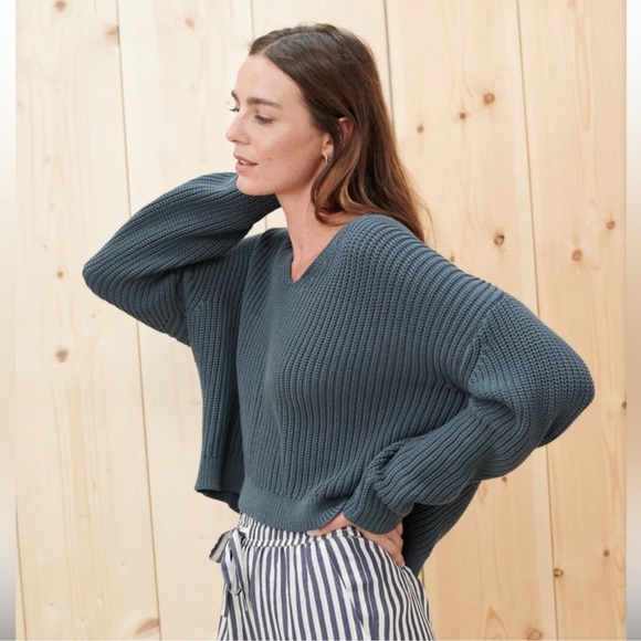 Jenni Kayne Cropped Cotton Cabin Knit Sweater S